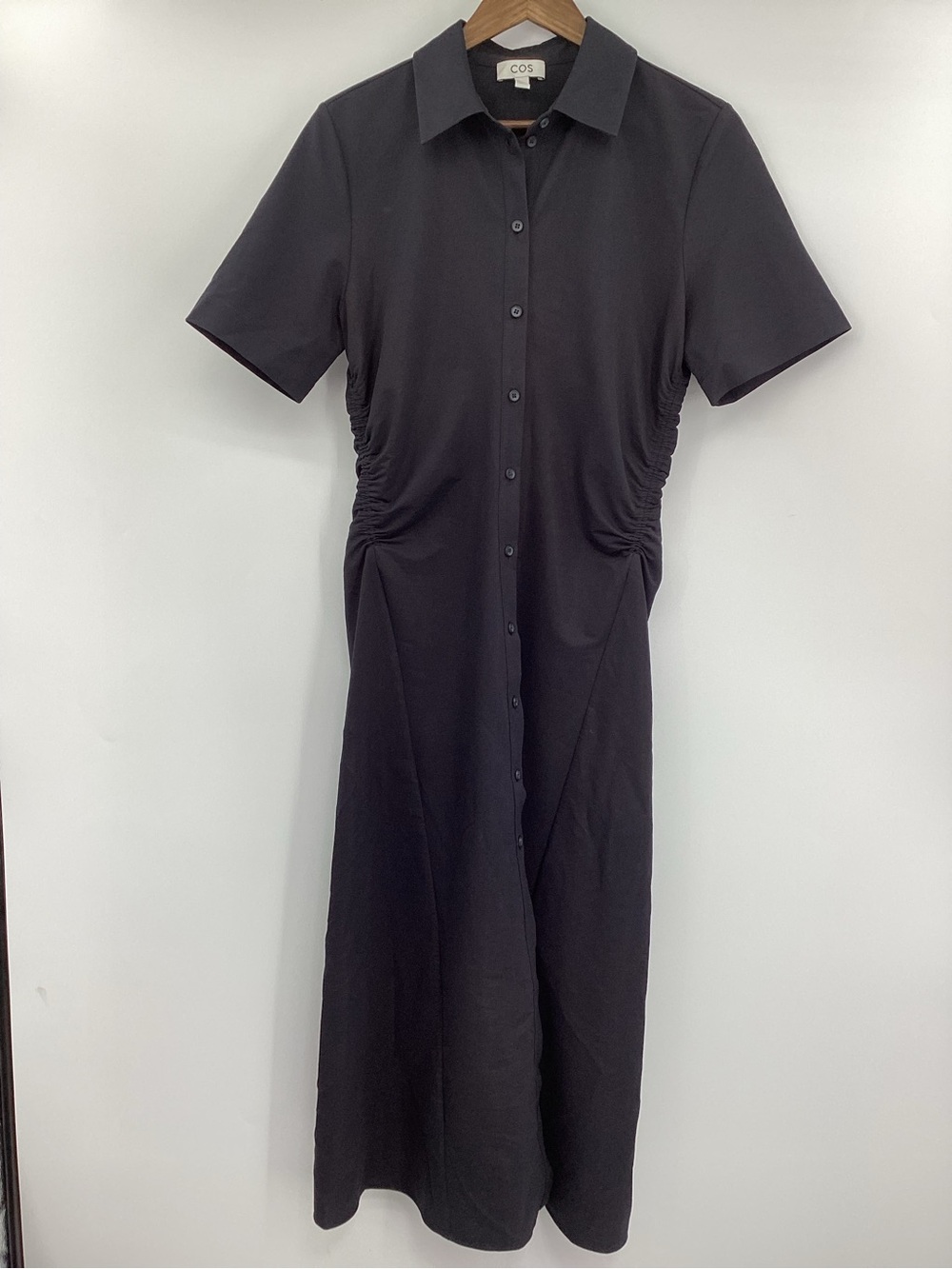 COS Navy Ruched-Side Shirt Maxi Dress